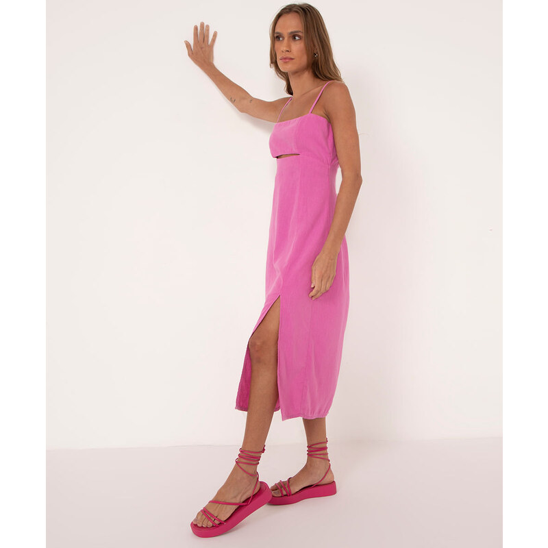Vestido Midi Xadrez Rosa com Alças de Amarração - Steffany