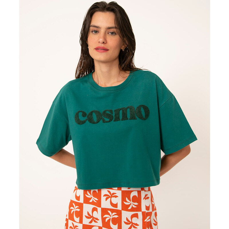 C&A camiseta oversized cropped manga curta cosmo verde escuro
