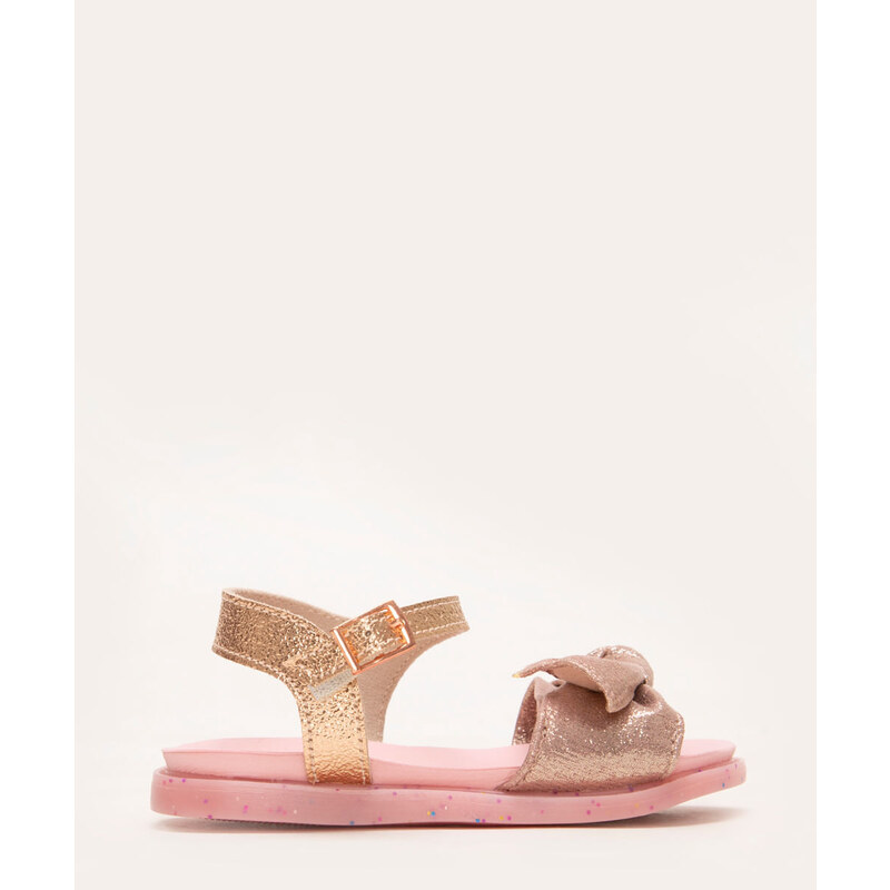 C&A sandália infantil metalizada com nó molekinha rosa