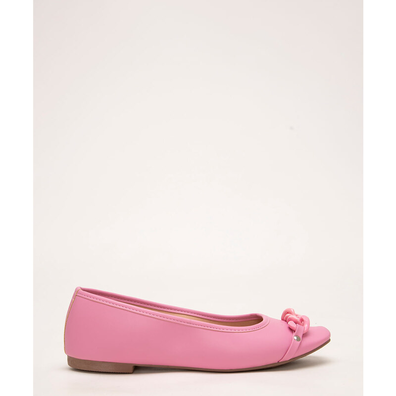 C&A sapatilha bico quadrado com corrente oneself rosa