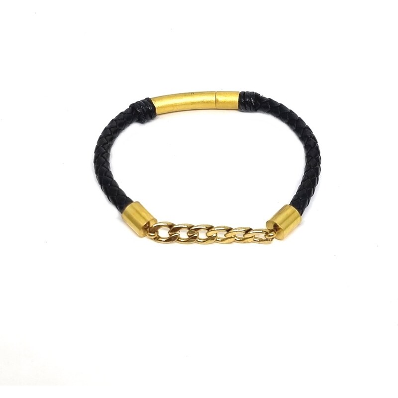 EMPÓRIOTOP Pulseira Braided Leather Grumet Chain Gold - P (16 a 17.5cm)