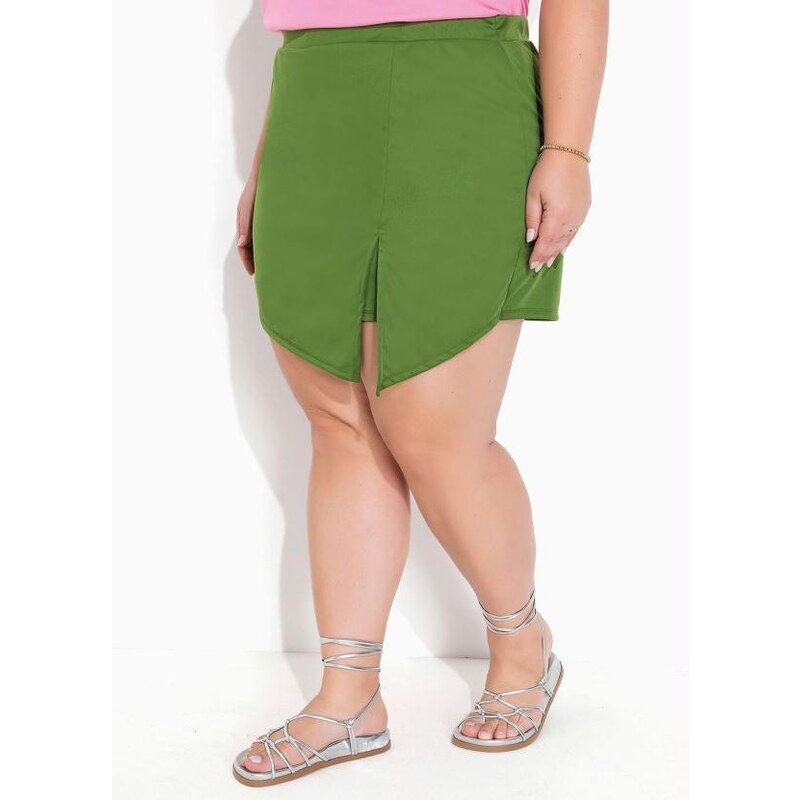 Marguerite Short-Saia Verde com Fenda Plus Size
