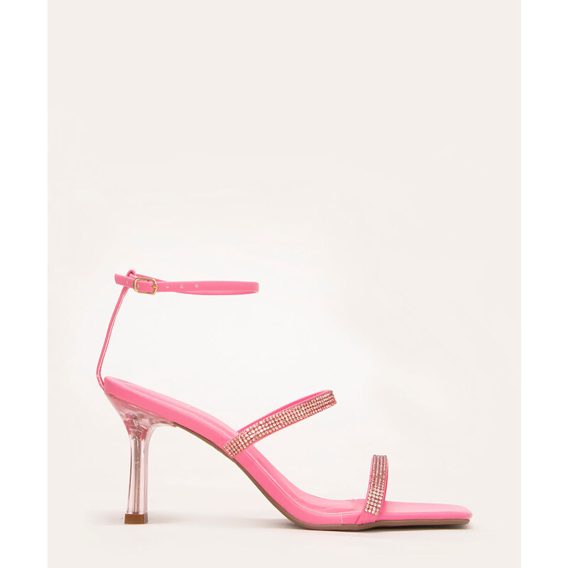 C&A sandália com strass salto médio oneself pink