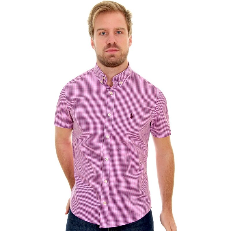 Polo Ralph Lauren Masculina Custom Fit Purple Logo Amarela