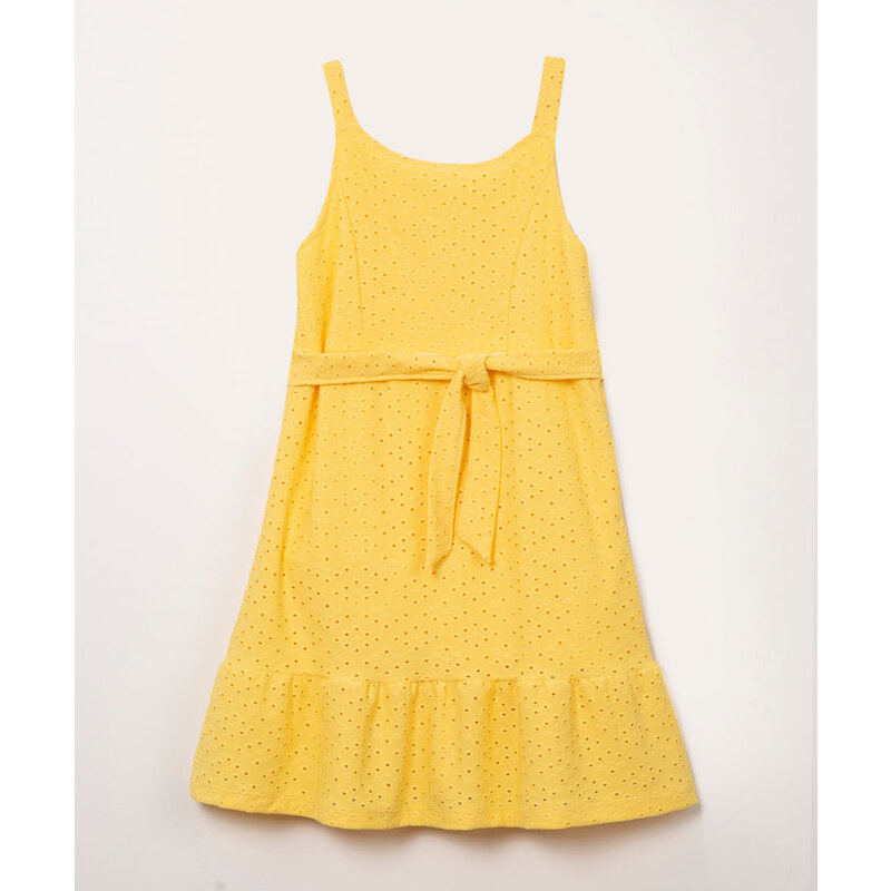 C&A vestido infantil em laise com amarração amarelo