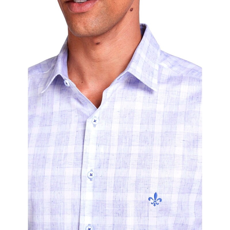 Camisa Dudalina Masculina Slim Slub Cotton Xadrez Azul e Branco 