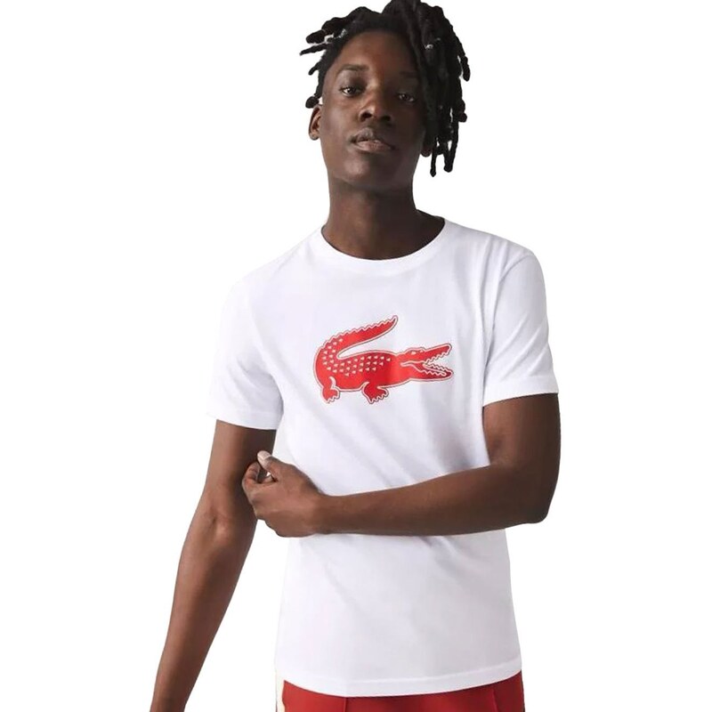 Camiseta Lacoste Masculina Jersey Sport 3D Red Logo Branca