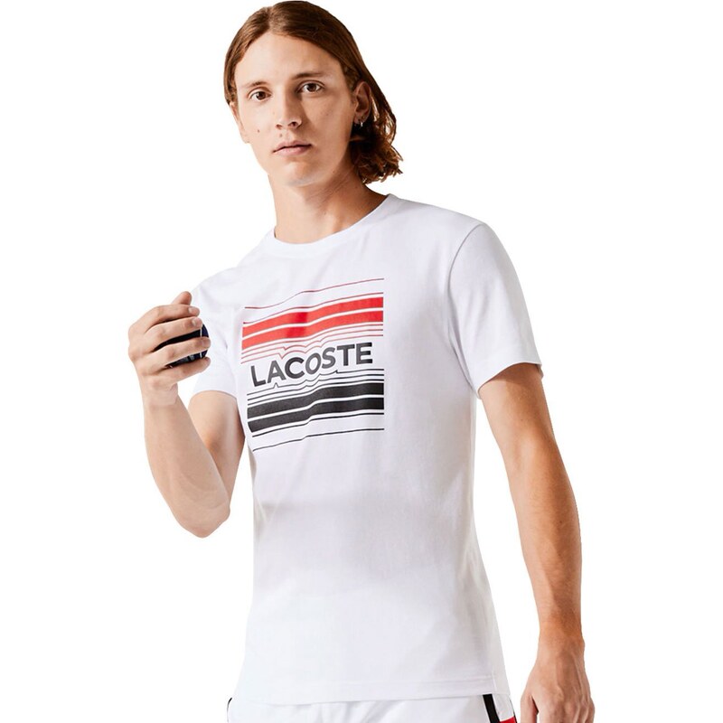 Camiseta Lacoste Masculina Jersey Sport Lines Logo Graphic Branca