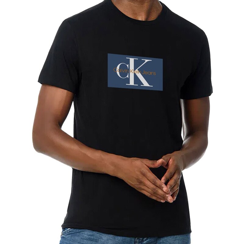 Camiseta Calvin Klein Swimwear Masculina V-Neck Slim Fit Logo Rosa Claro