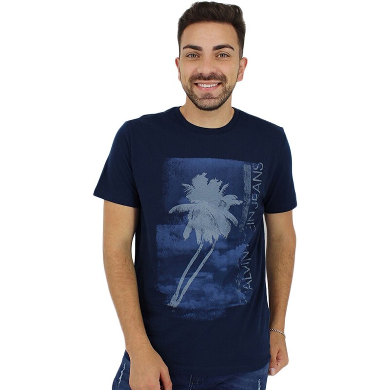 Camiseta Calvin Klein Jeans Masculina Palm Square Azul Marinho 