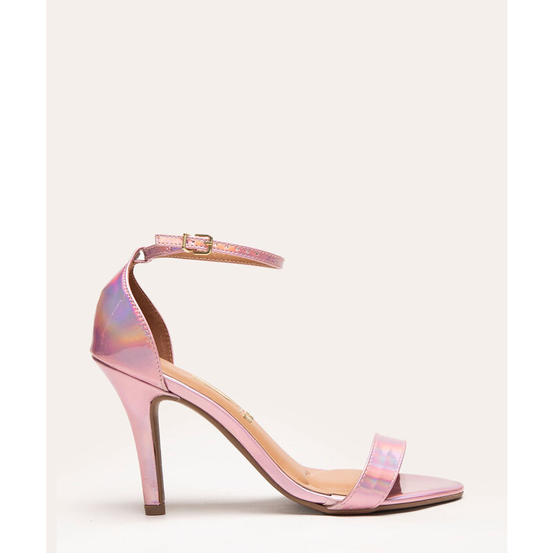 C&A sandália metalizada salto alto vizzano rosê
