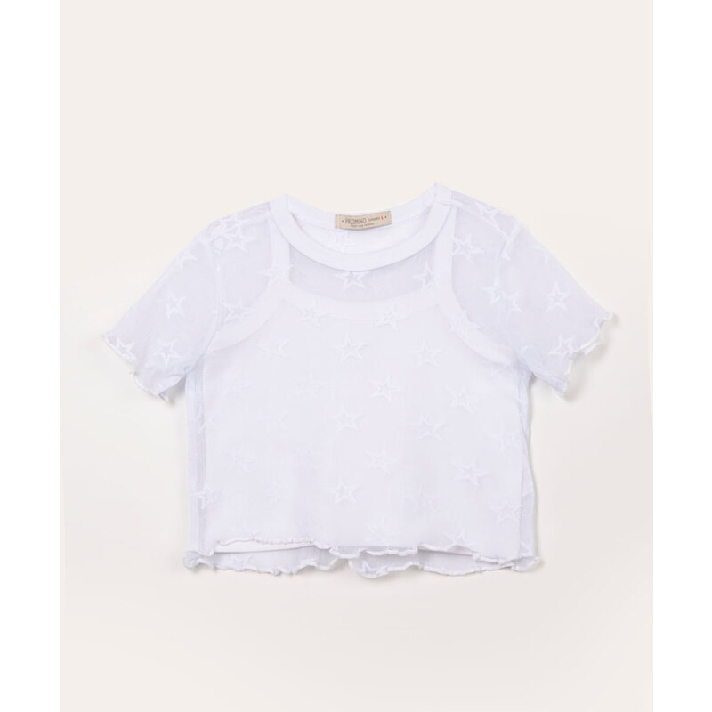 C&A blusa infantil de tule estrelinha off white