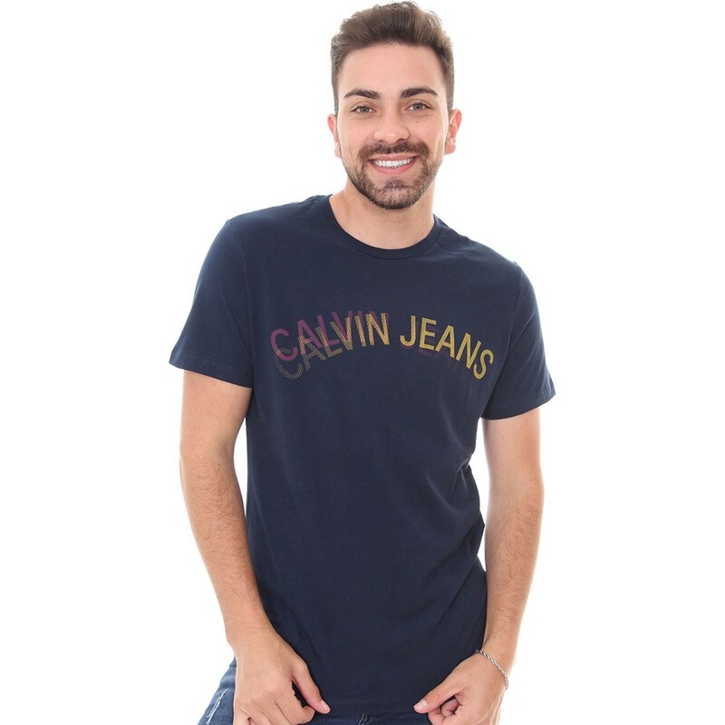 Camiseta Calvin Klein Jeans Shadow Points Azul Marinho 