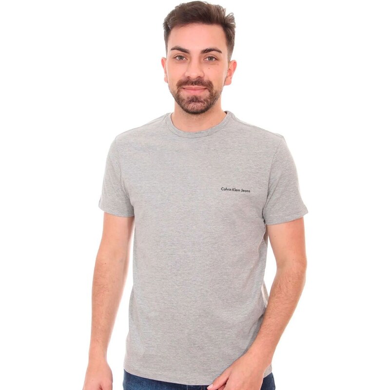 Camiseta Calvin Klein Jeans Masculina Logo Positivo Negativo Cinza Mescla 