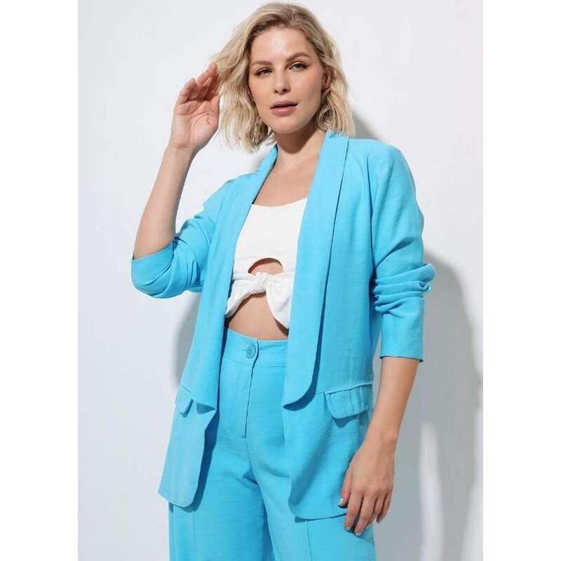 Gris - Blazer Feminino Alfaiataria Azul