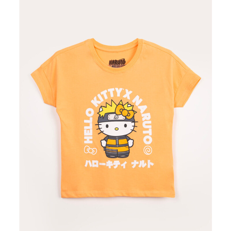 C&A blusa juvenil de algodão manga curta hello kitty naruto laranja claro 