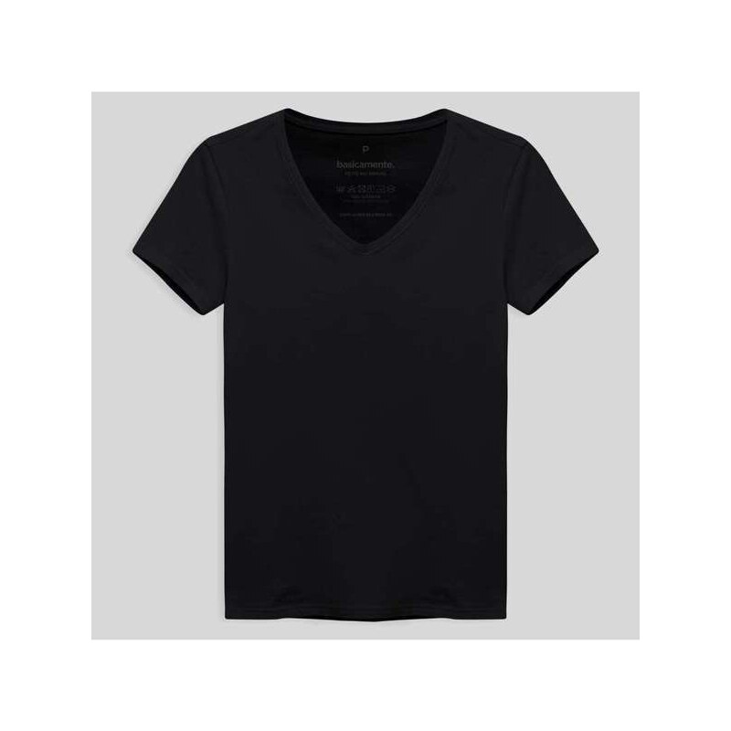 Kit de 3 Camisetas Gola V Plus Size Feminina - Preto – Basicamente