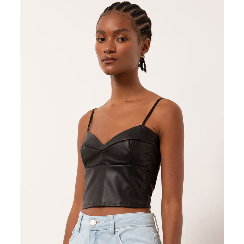 C&A top cropped corset de cetim alça fina bege 