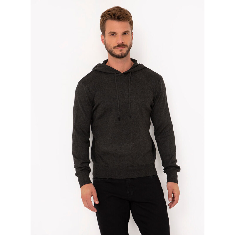 C&A suéter de tricô com capuz cinza mescla escuro