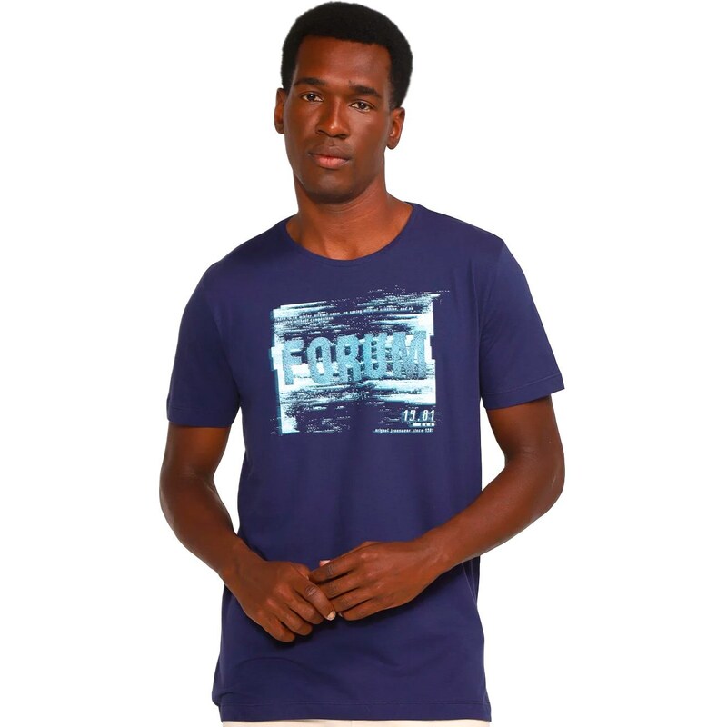Camiseta Forum Masculina Logo Glitch Azul Marinho