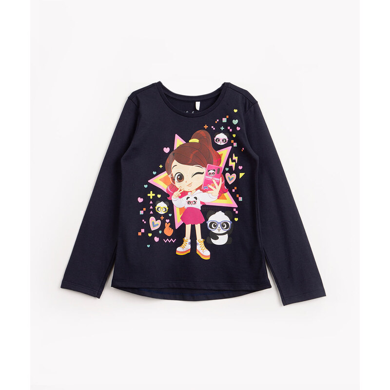 blusa de algodão infantil luluca manga longa azul - C&A