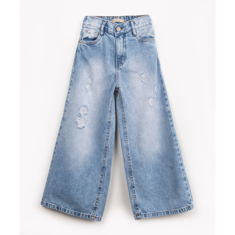 C&A calça jeans infantil wed leg com puídos azul médio