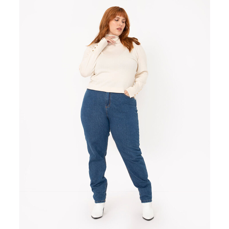 C&A Calça Jeans Feminina Plus Size Mom Azul Escuro azul escuro