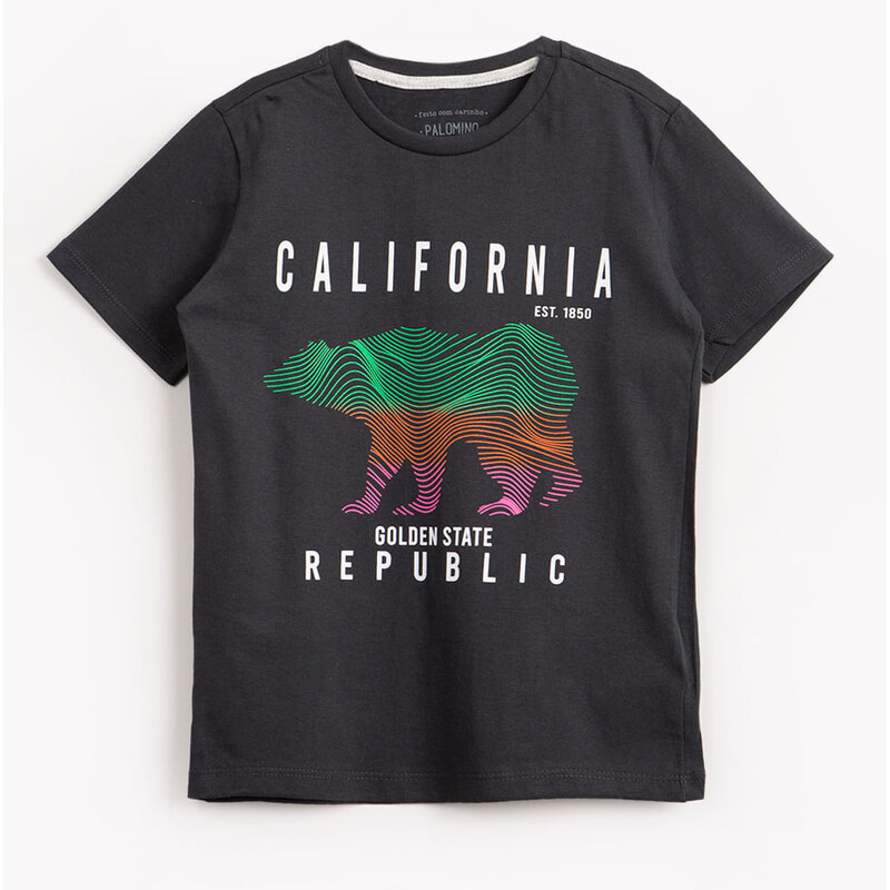 C&A camiseta infantil de algodão manga curta urso california cinza escuro 