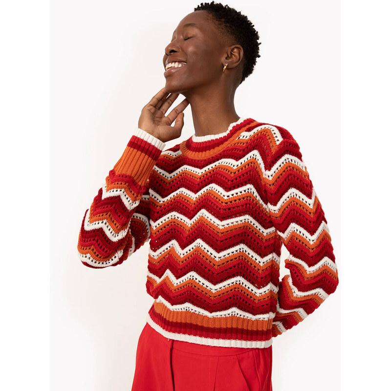 C&A suéter de tricô texturizado chevron manga longa vermelho