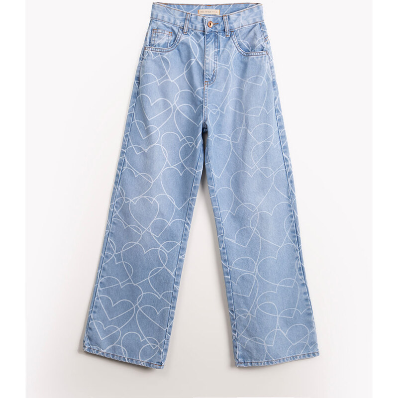 Calça Jeans Juvenil Wide Leg Com Bolso Azul