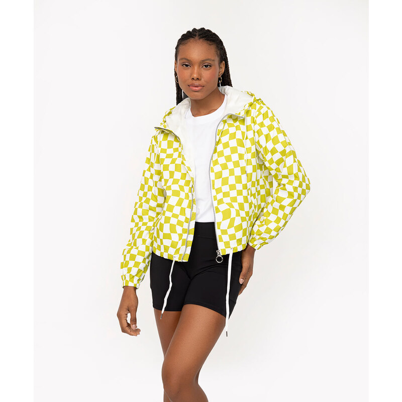 C&A jaqueta corta vento com capuz e bolsos xadrez verde