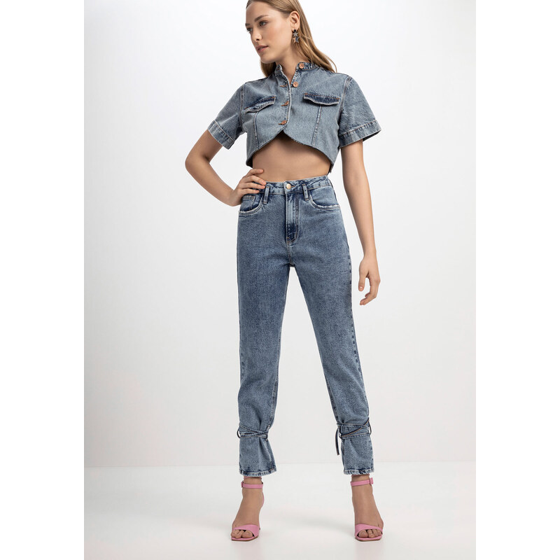 Calça Jeans Mom Super Alta Estonada