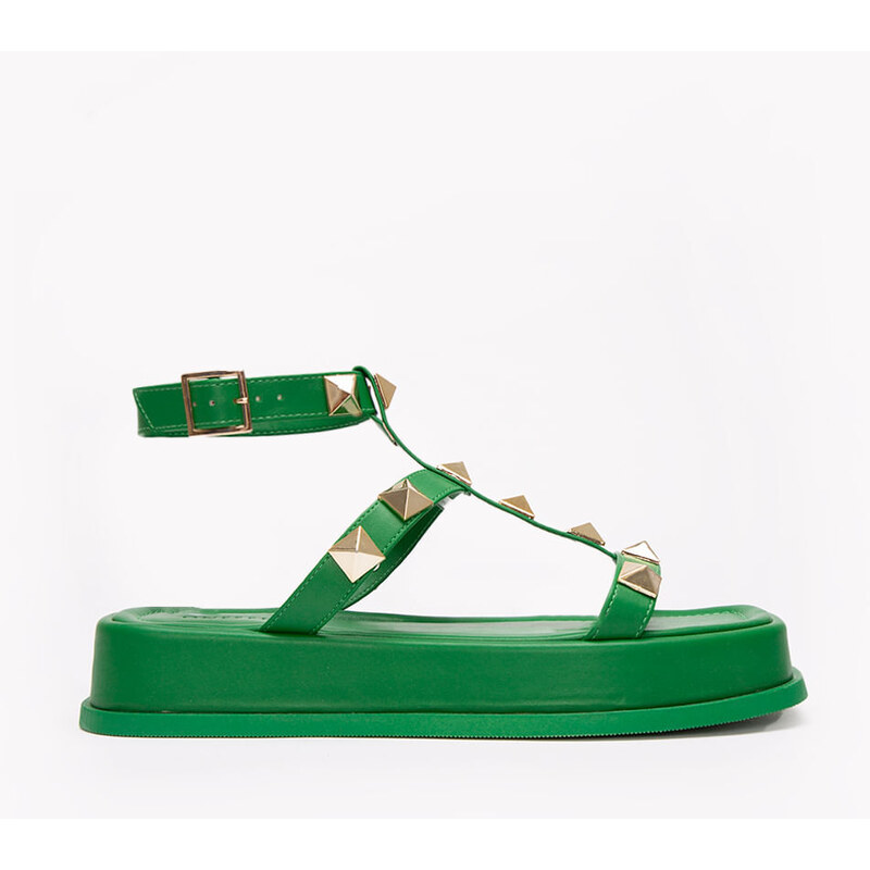 C&A sandália flatform com tachas oneself verde