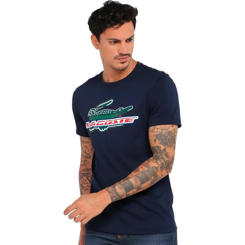 Camiseta Lacoste Masculina Regular Core Active Performance Branded Azul Marinho