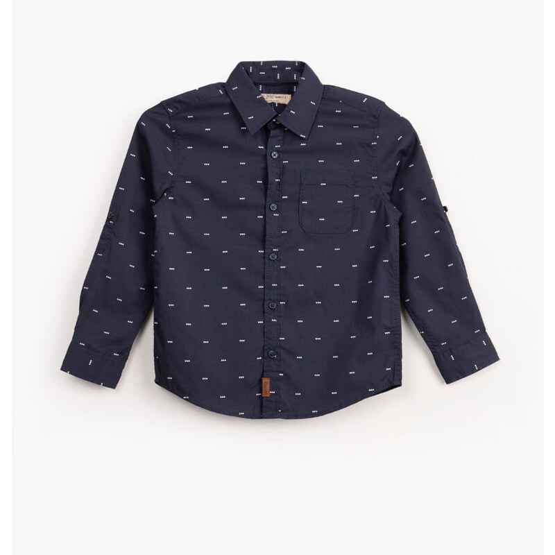 C&A camisa de algodão infantil geométrica manga longa azul marinho