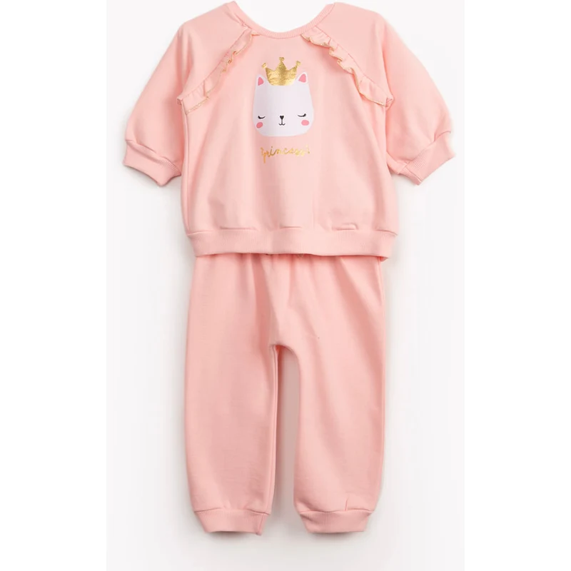 Conjunto de moletom para bebê menina com babado