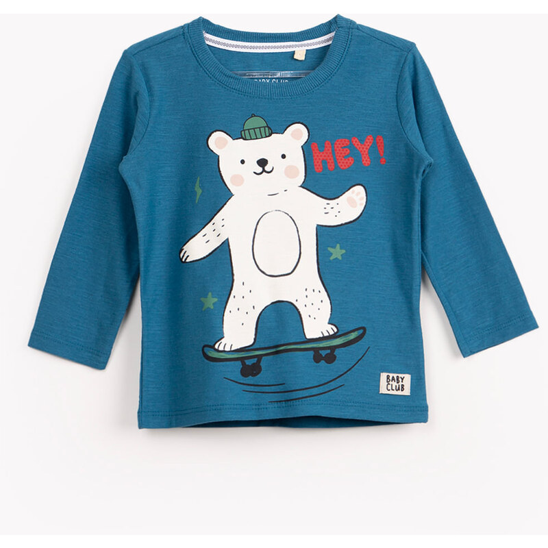 blusa de algodão infantil luluca manga longa azul - C&A