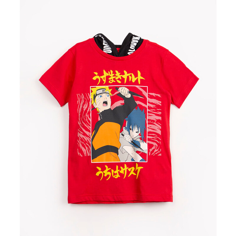 C&A camiseta de algodão infantil maroto com capuz manga curta vermelho médio