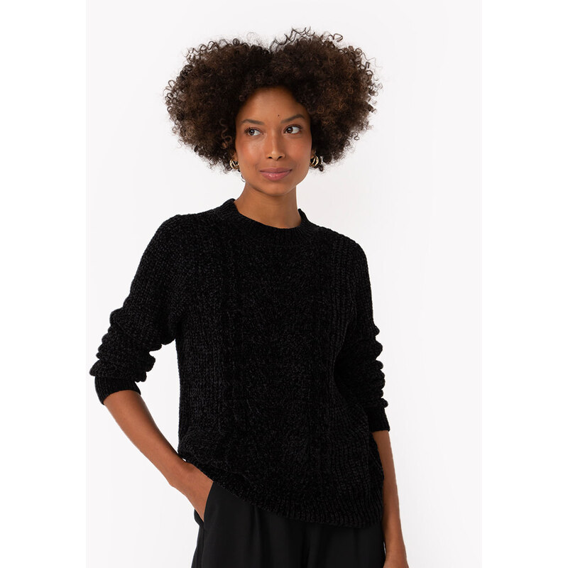C&A suéter de tricot chenille texturizado preto