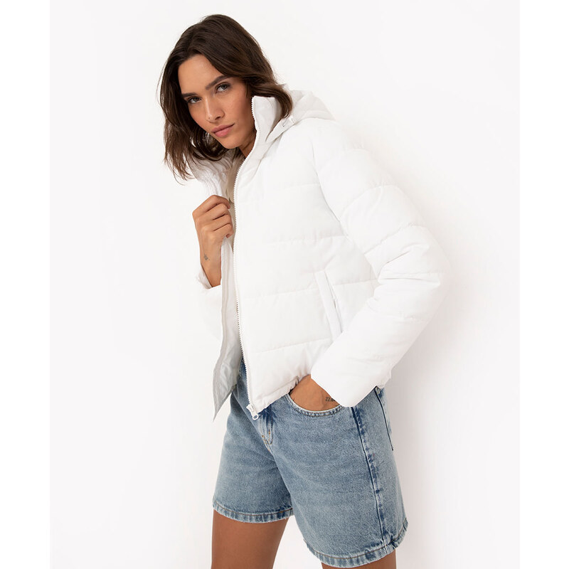 C&A jaqueta puffer com capuz e bolsos off white
