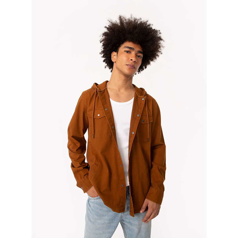 C&A jaqueta de sarja com bolsos e capuz marrom