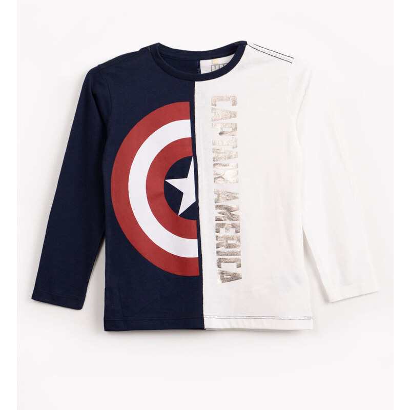 C&A camiseta de algodão infantil capitão américa manga longa azul marinho