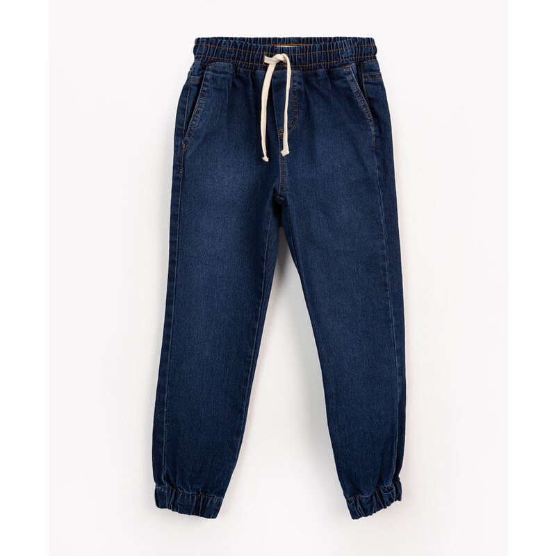 C&A calça jeans infantil jogger com cordão azul escuro