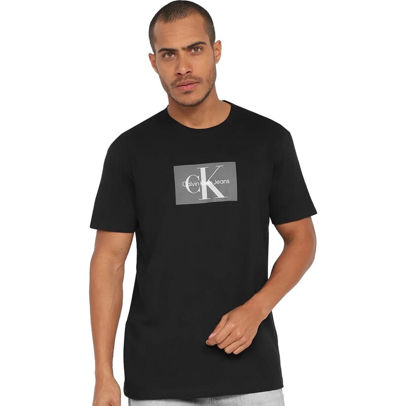Camiseta Calvin Klein Jeans Masculina Issue New Logo Black Block Branca