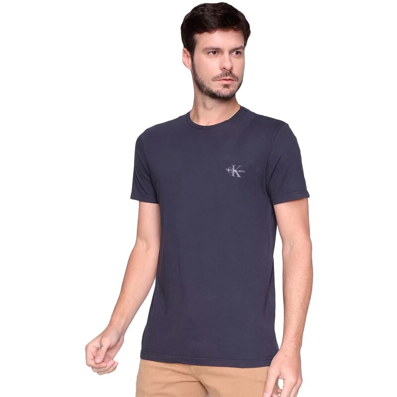 Camiseta Calvin Klein Jeans Masculina New Logo Re Issue Azul Marinho 