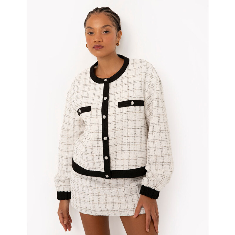 C&A jaqueta de tweed botões manga longa off white