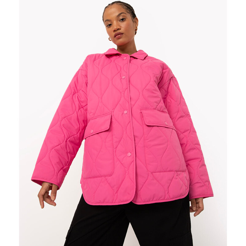 C&A jaqueta alongada matelassê ondulado pink