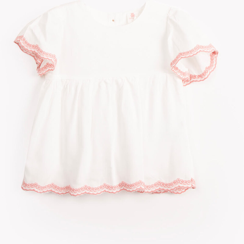 C&A blusa infantil de algodão com bordado manga curta off white