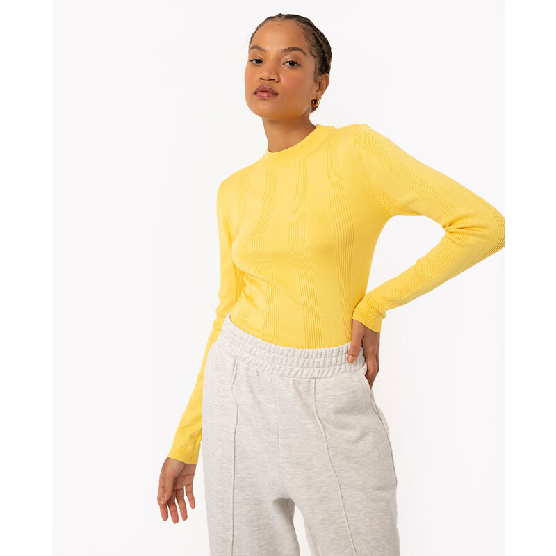 C&A suéter básico de tricot canelado amarelo claro