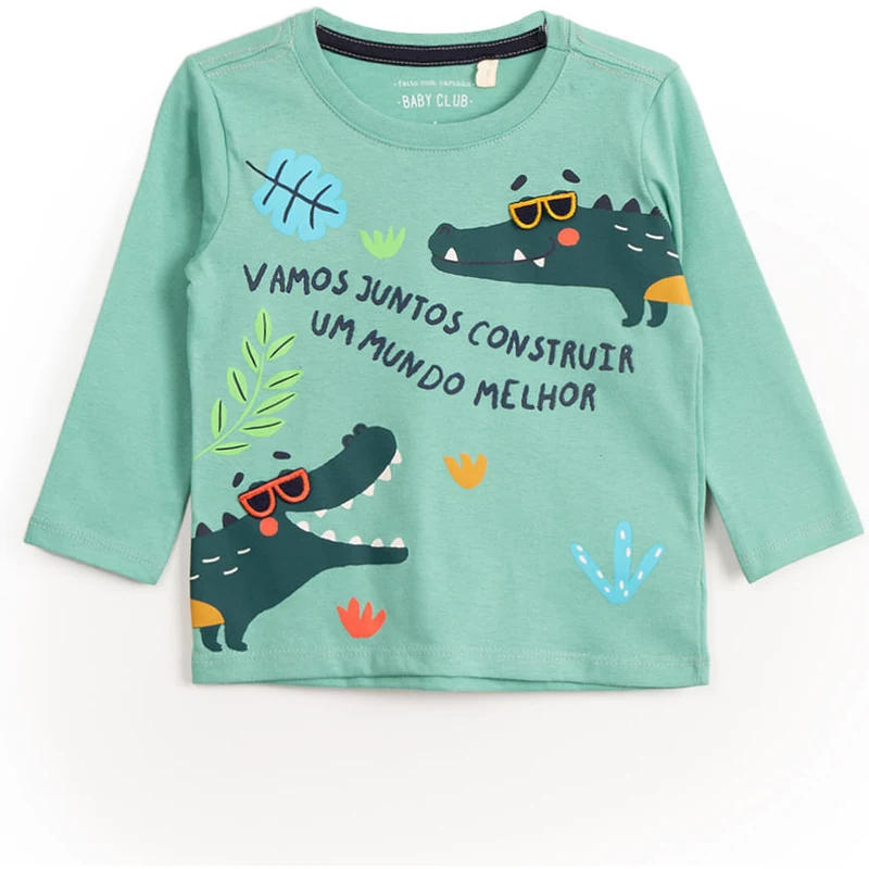 blusa de algodão infantil luluca manga longa azul - C&A